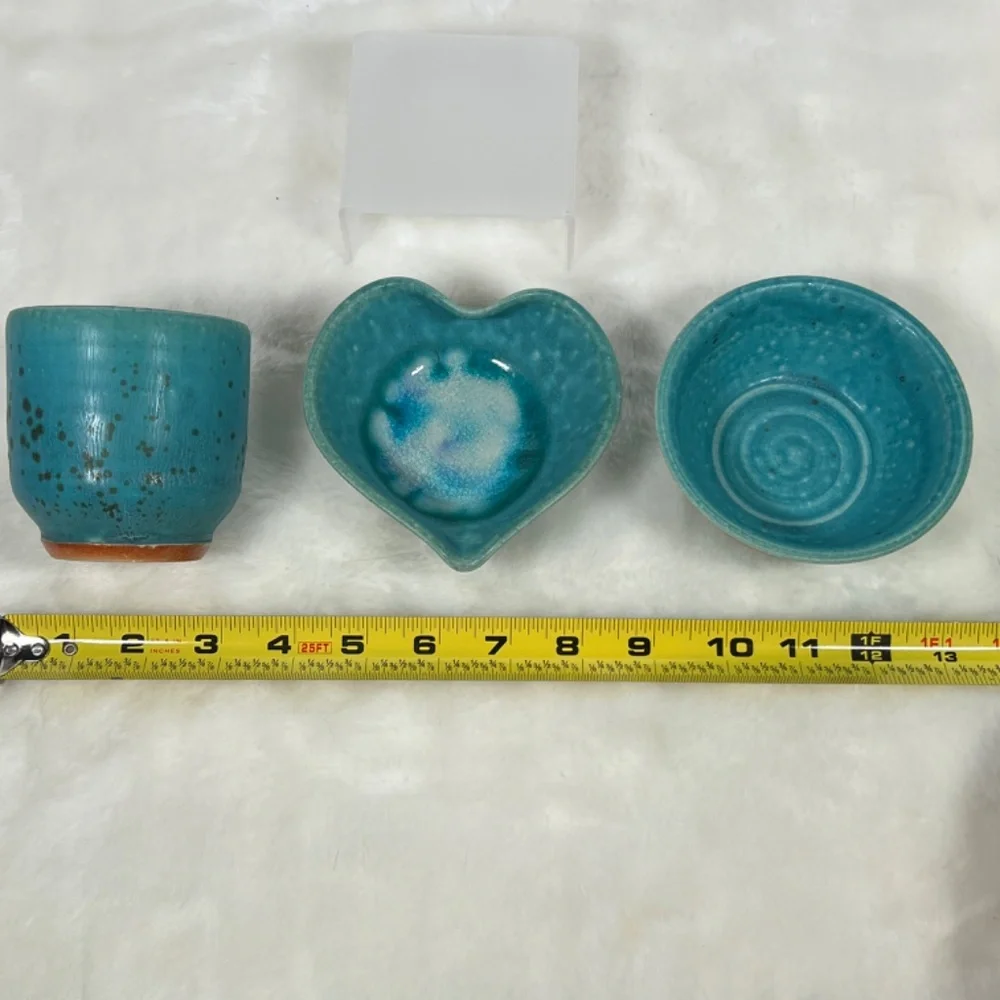 NC Handmade Pottery Trinket Dish Small Bowl and Drinking Mug Handcrafted Bundle